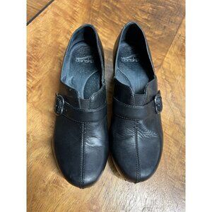 Dansko Tamara Women's Sz 38 US 7.5-8 Black Leather Clogs Loafers Nurses Shoes